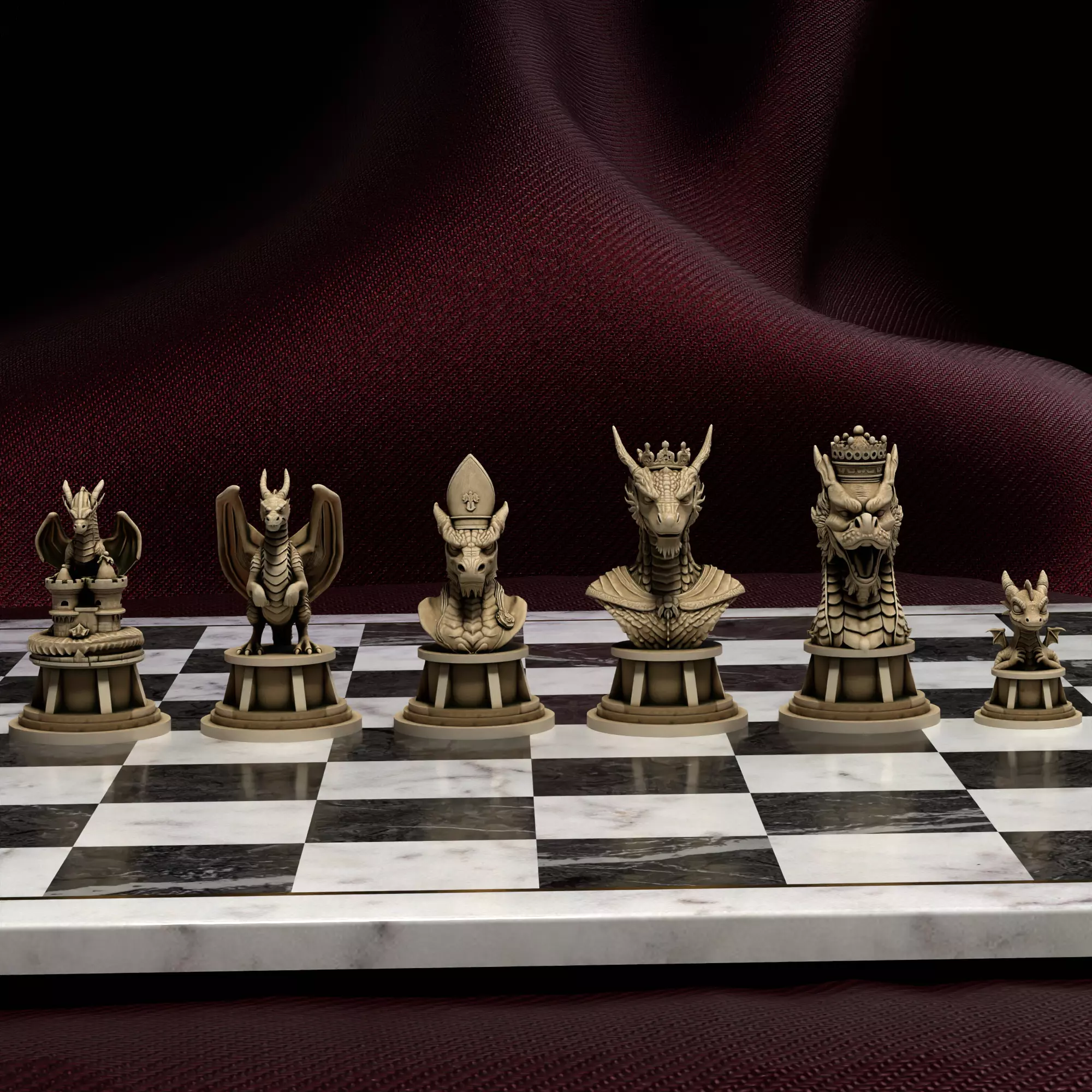 Mythic Dragon Chess Set Regal Drakes and Hatchlings 3D print model_29