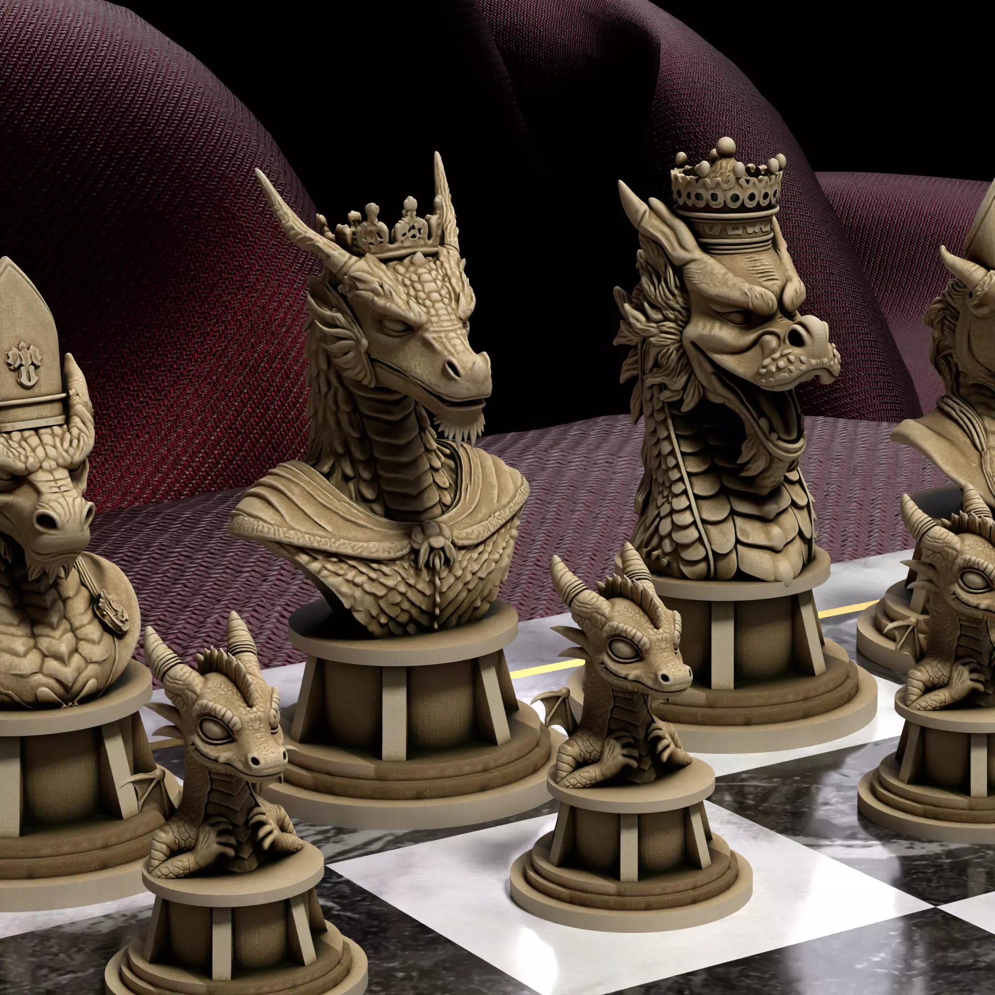 Mythic Dragon Chess Set Regal Drakes and Hatchlings 3D print model_27