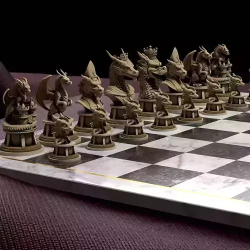 Mythic Dragon Chess Set Regal Drakes and Hatchlings 3D print model Mythic Dragon Chess Set Regal Drakes and Hatchlings 3D print model