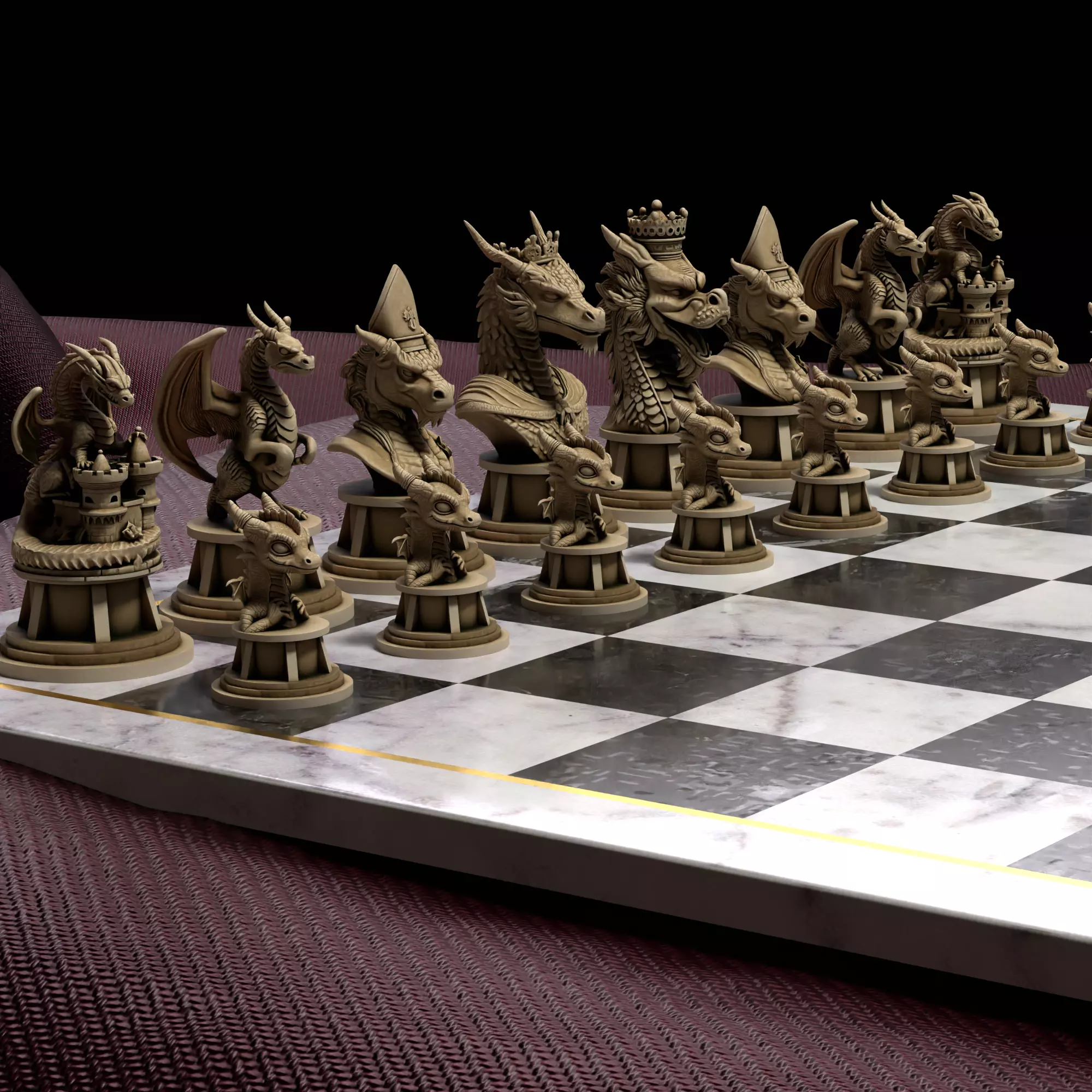 Mythic Dragon Chess Set Regal Drakes and Hatchlings 3D print model_0