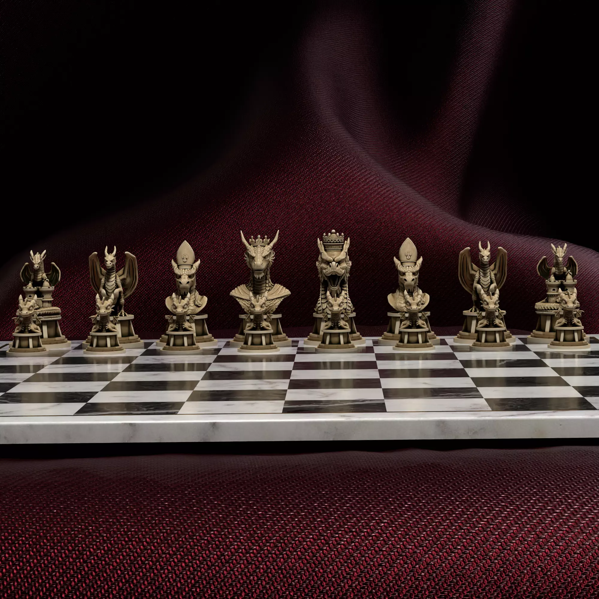 Mythic Dragon Chess Set Regal Drakes and Hatchlings 3D print model_4