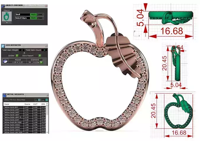 Rose Gold Apple Outline STL 3DM Pendant jp0375