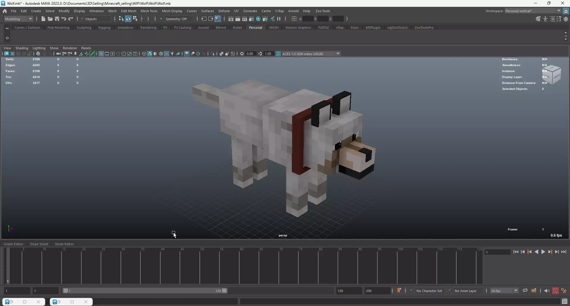 Minecraft Wolf Low-poly 3D model_5
