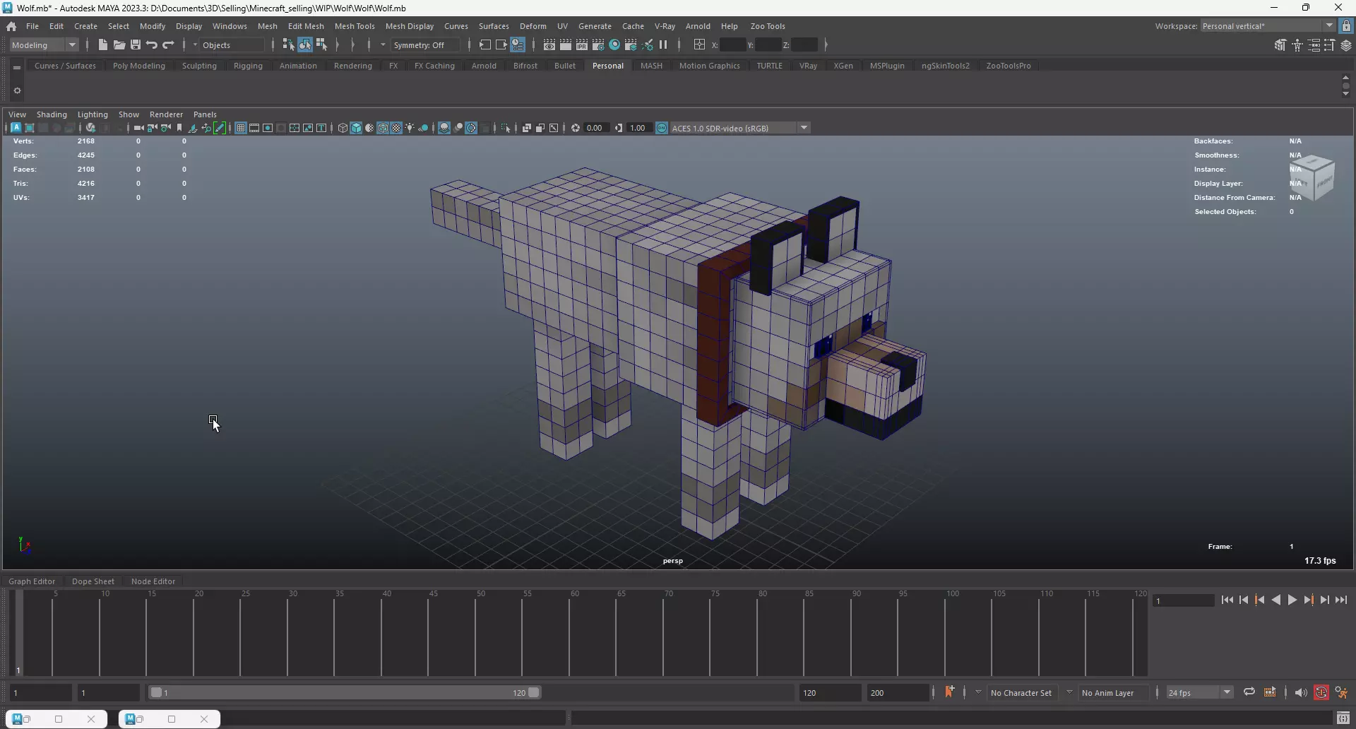Minecraft Wolf Low-poly 3D model_6