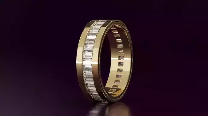 Channel Set Baguettestraight eternity ring w bead N3 1938CT EU54