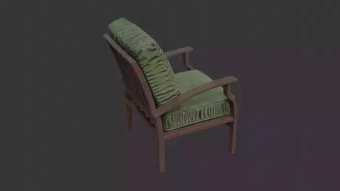 Patio Chair with Wood Frame and Green Cushions