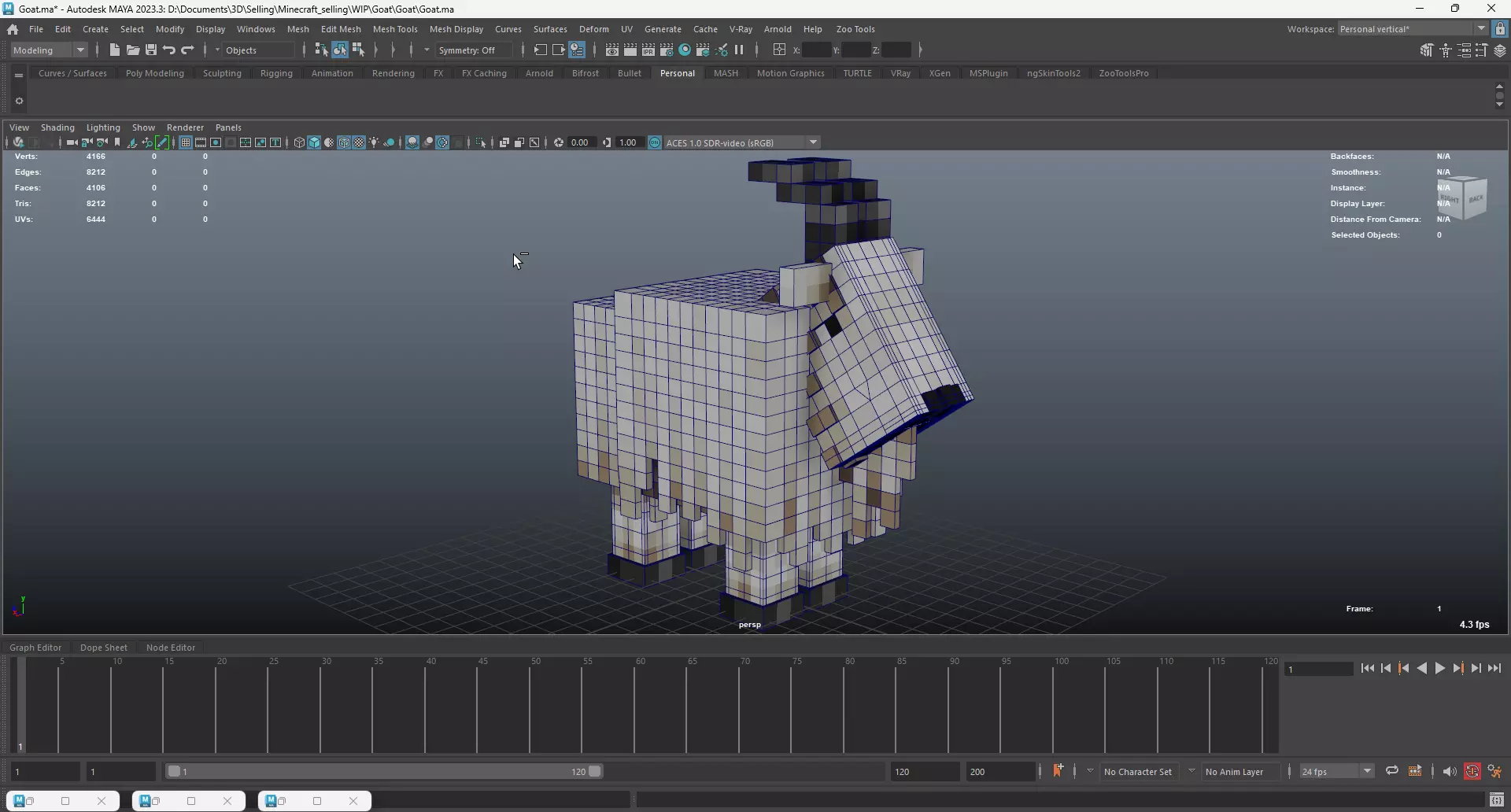 Minecraft Goat Low-poly 3D model_5