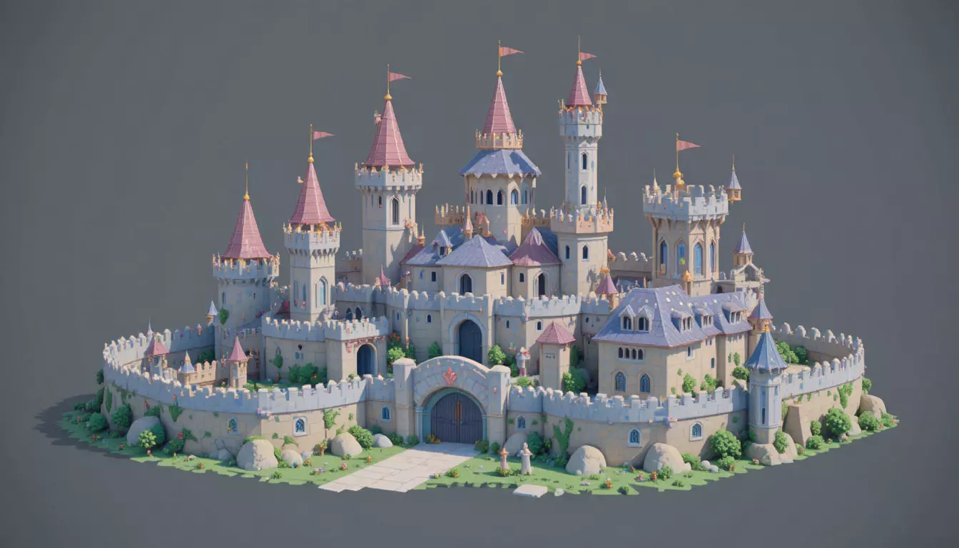 Modular Fantasy Castle 3D Model Kit Low-Poly Stylized Game Asset Low-poly 3D model_0