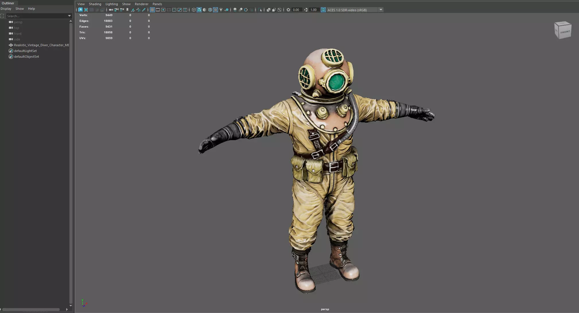 Realistic Vintage Diver Character  PBR Textured Game-Ready Low-poly 3D model_14