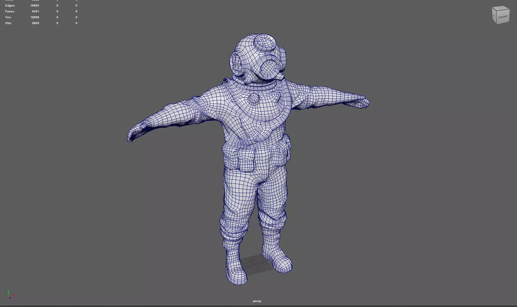 Realistic Vintage Diver Character  PBR Textured Game-Ready Low-poly 3D model_16