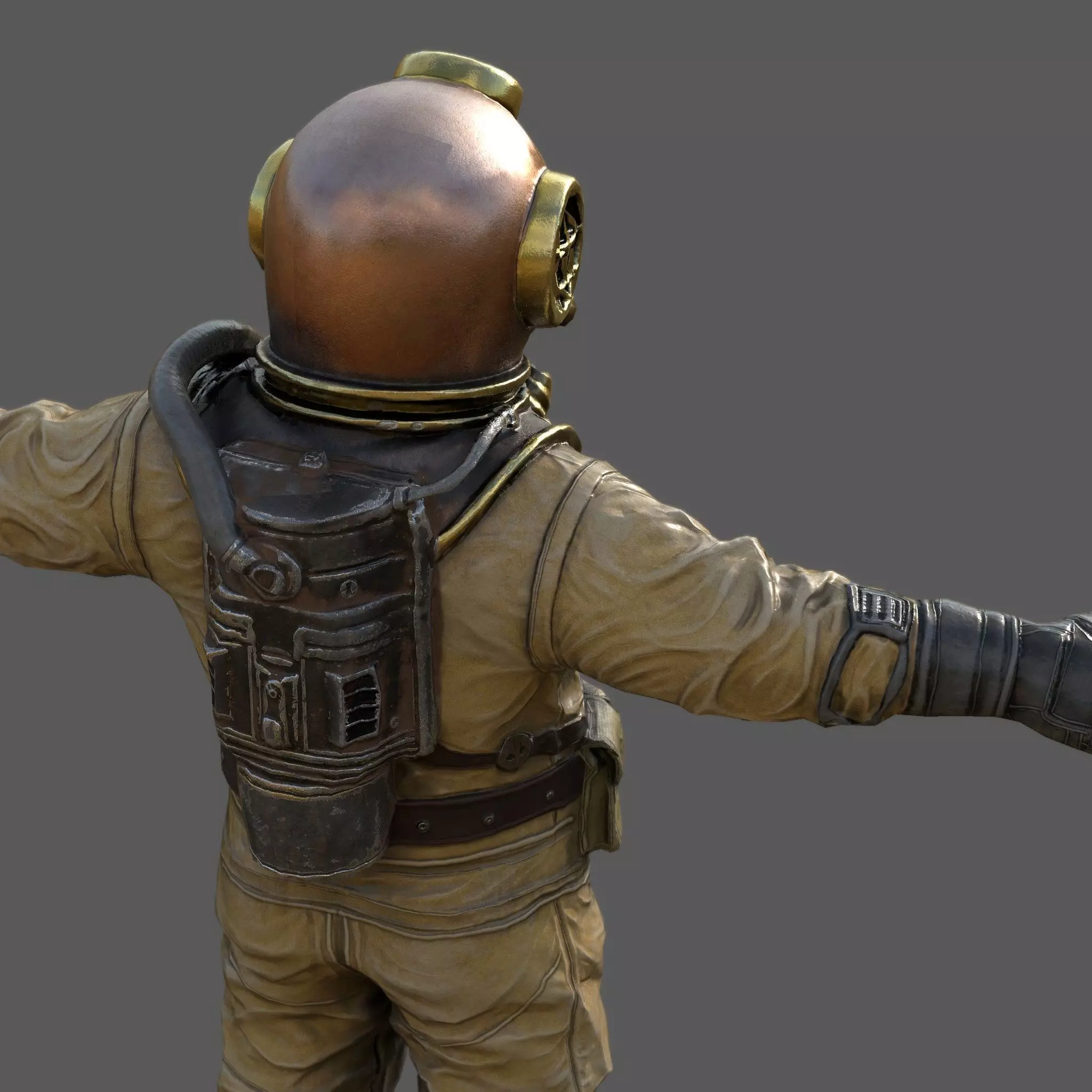 Realistic Vintage Diver Character  PBR Textured Game-Ready Low-poly 3D model_4