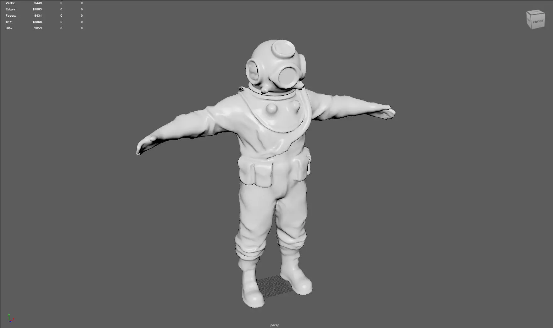 Realistic Vintage Diver Character  PBR Textured Game-Ready Low-poly 3D model_15