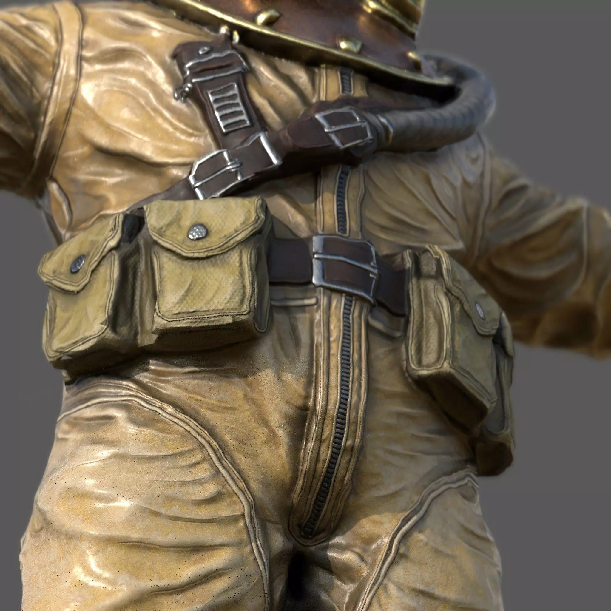 Realistic Vintage Diver Character  PBR Textured Game-Ready Low-poly 3D model_7