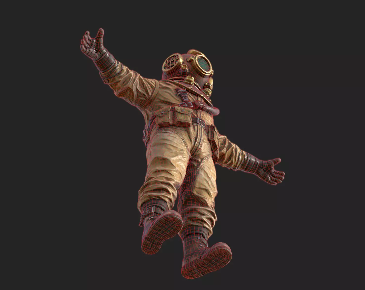 Realistic Vintage Diver Character  PBR Textured Game-Ready Low-poly 3D model_20