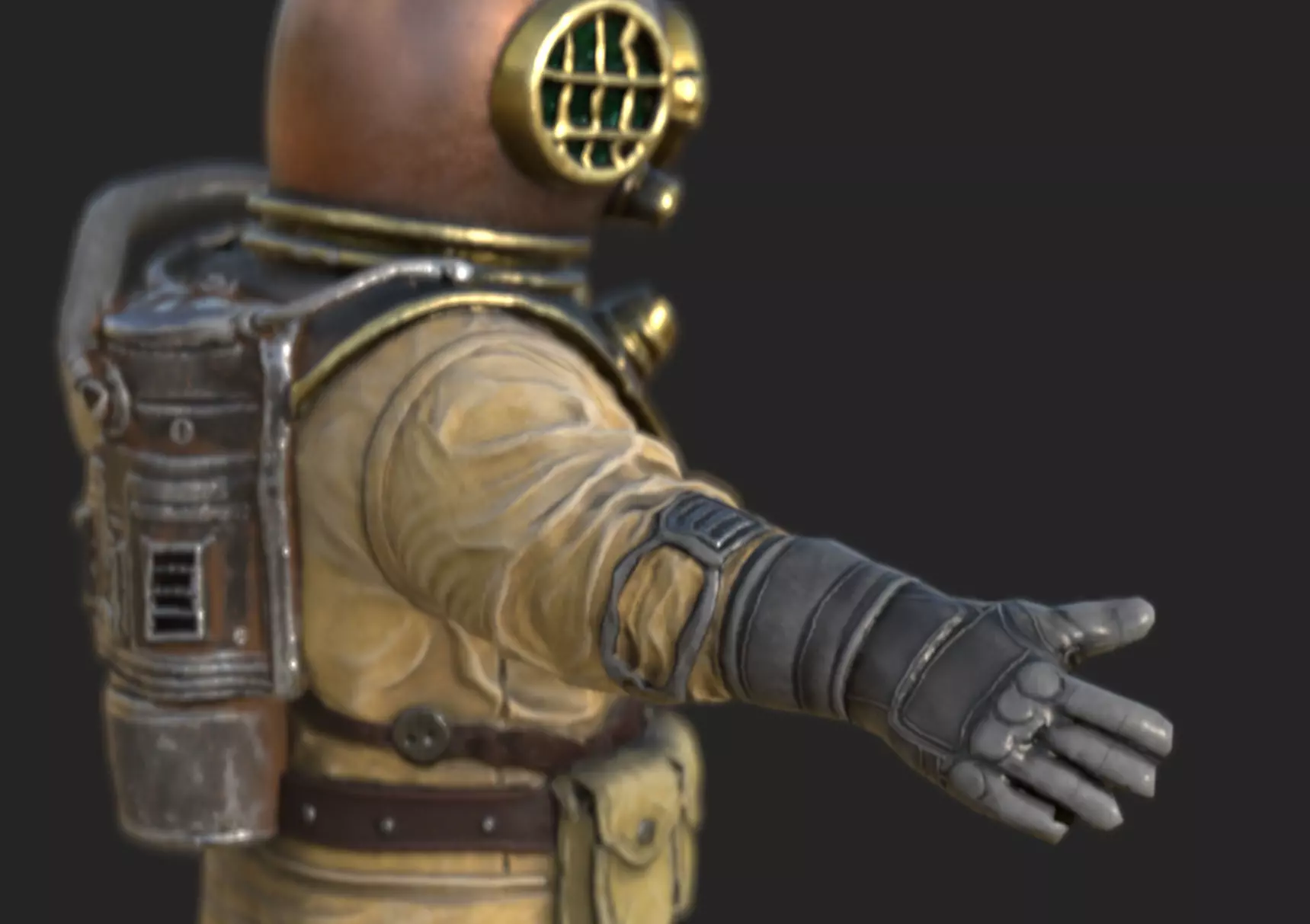 Realistic Vintage Diver Character  PBR Textured Game-Ready Low-poly 3D model_8