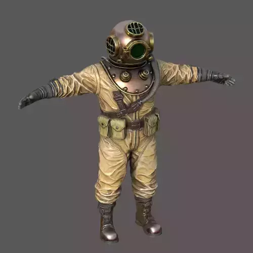 Realistic Vintage Diver Character  PBR Textured Game-Ready Low-poly 3D model