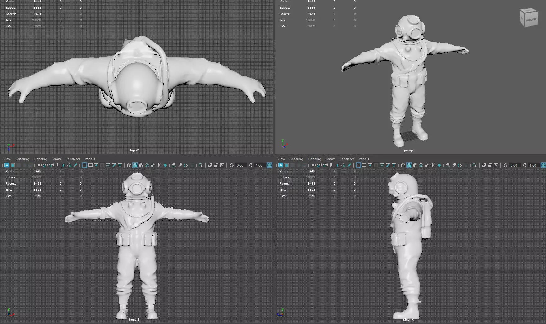Realistic Vintage Diver Character  PBR Textured Game-Ready Low-poly 3D model_18