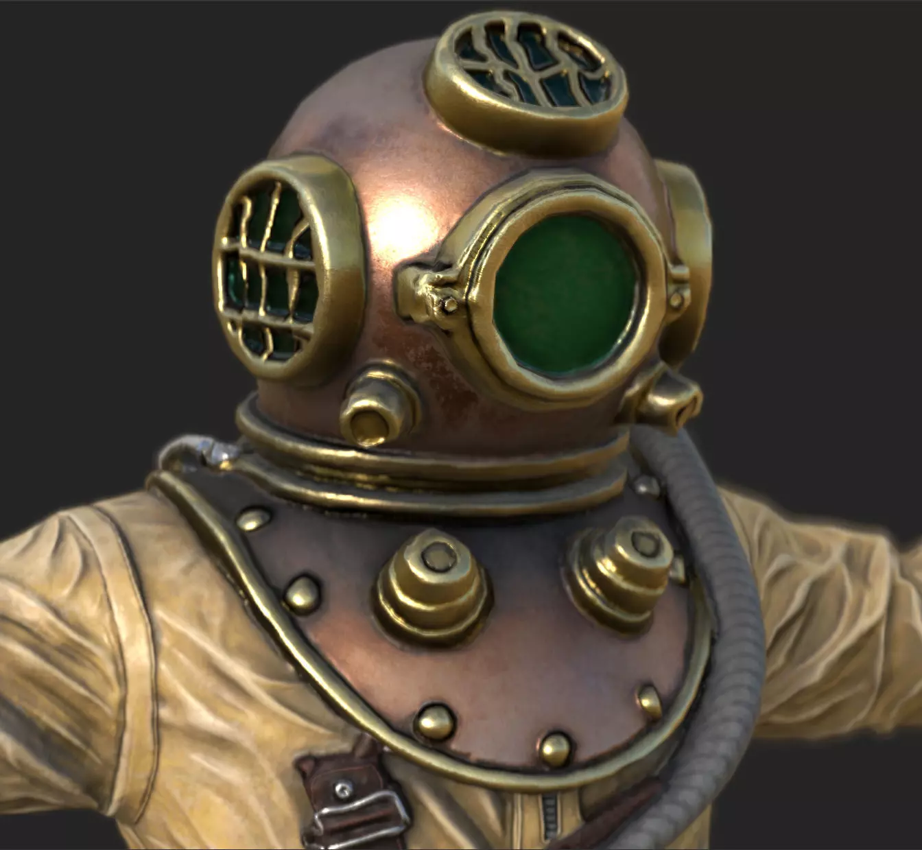 Realistic Vintage Diver Character  PBR Textured Game-Ready Low-poly 3D model_9