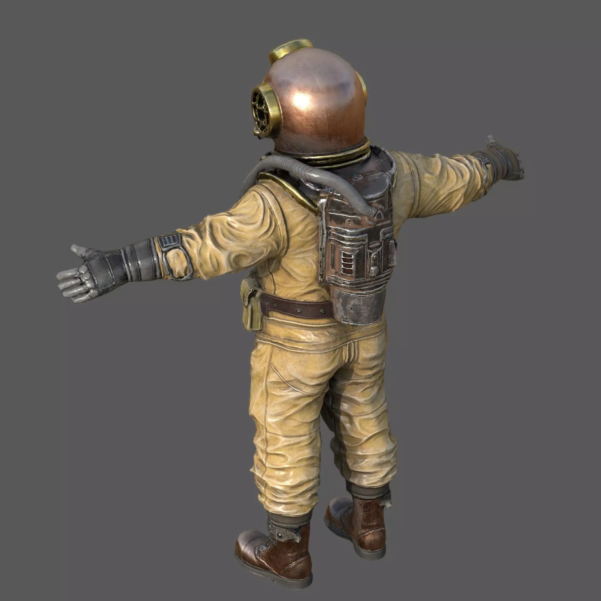 Realistic Vintage Diver Character  PBR Textured Game-Ready Low-poly 3D model_2