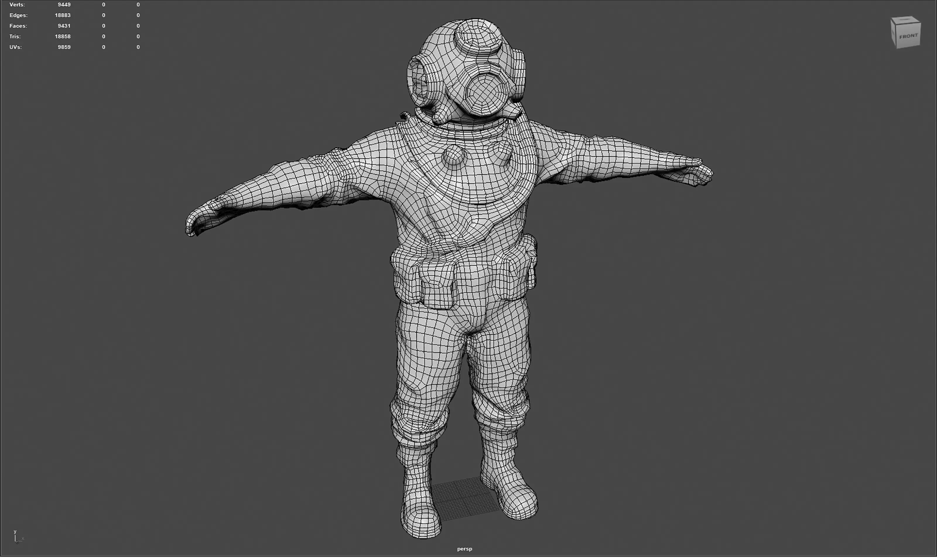 Realistic Vintage Diver Character  PBR Textured Game-Ready Low-poly 3D model_22