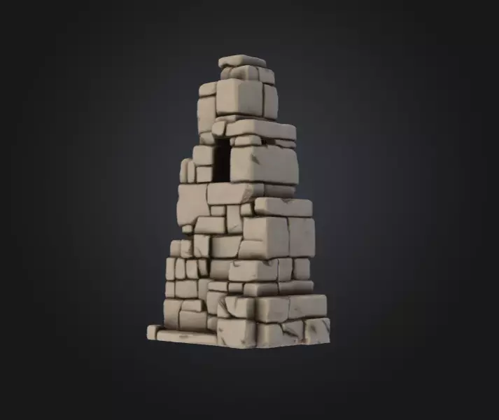 Ancient Stone Ruin Tower Low-poly 3D model_4
