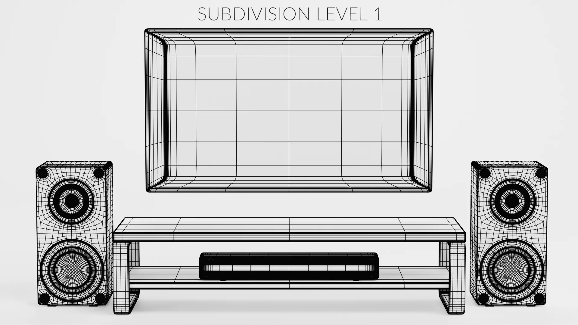 TV Unit with Flat Screen and Sound System V2 - Home Cinema Low-poly 3D model_8