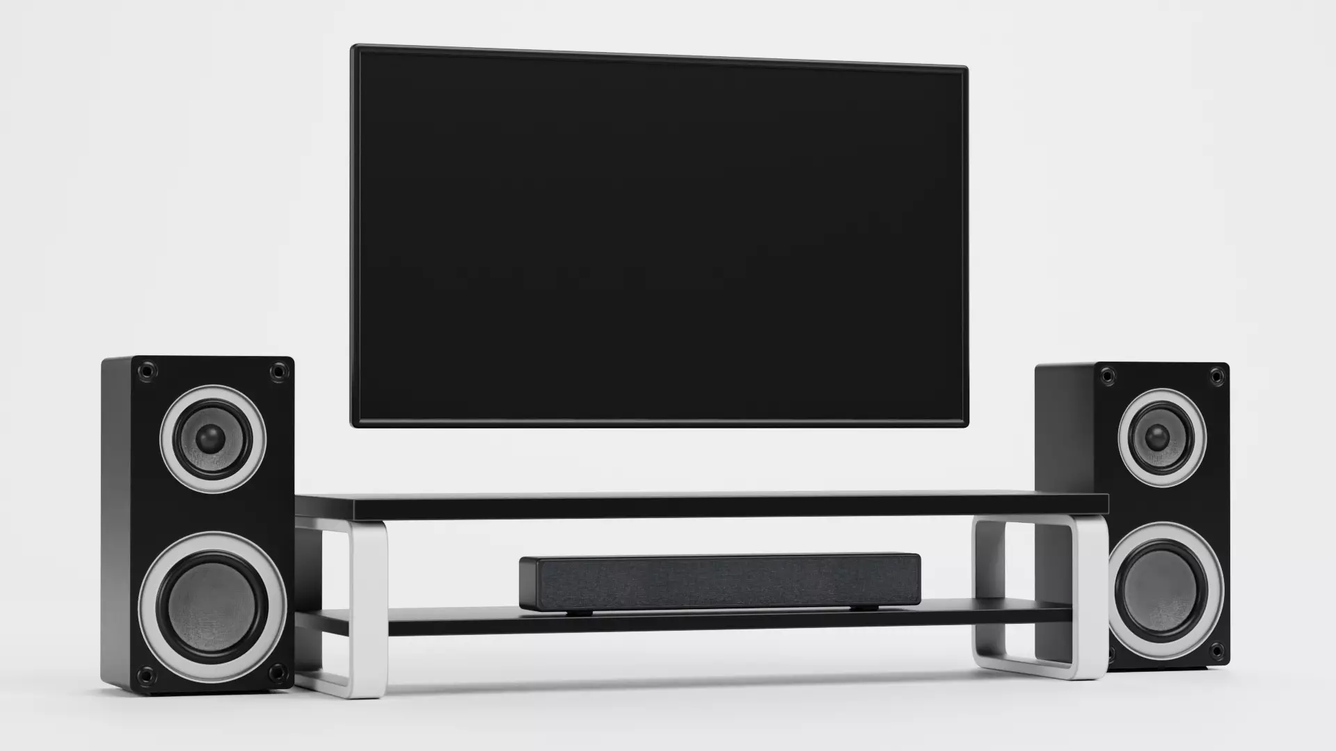TV Unit with Flat Screen and Sound System V2 - Home Cinema Low-poly 3D model_2