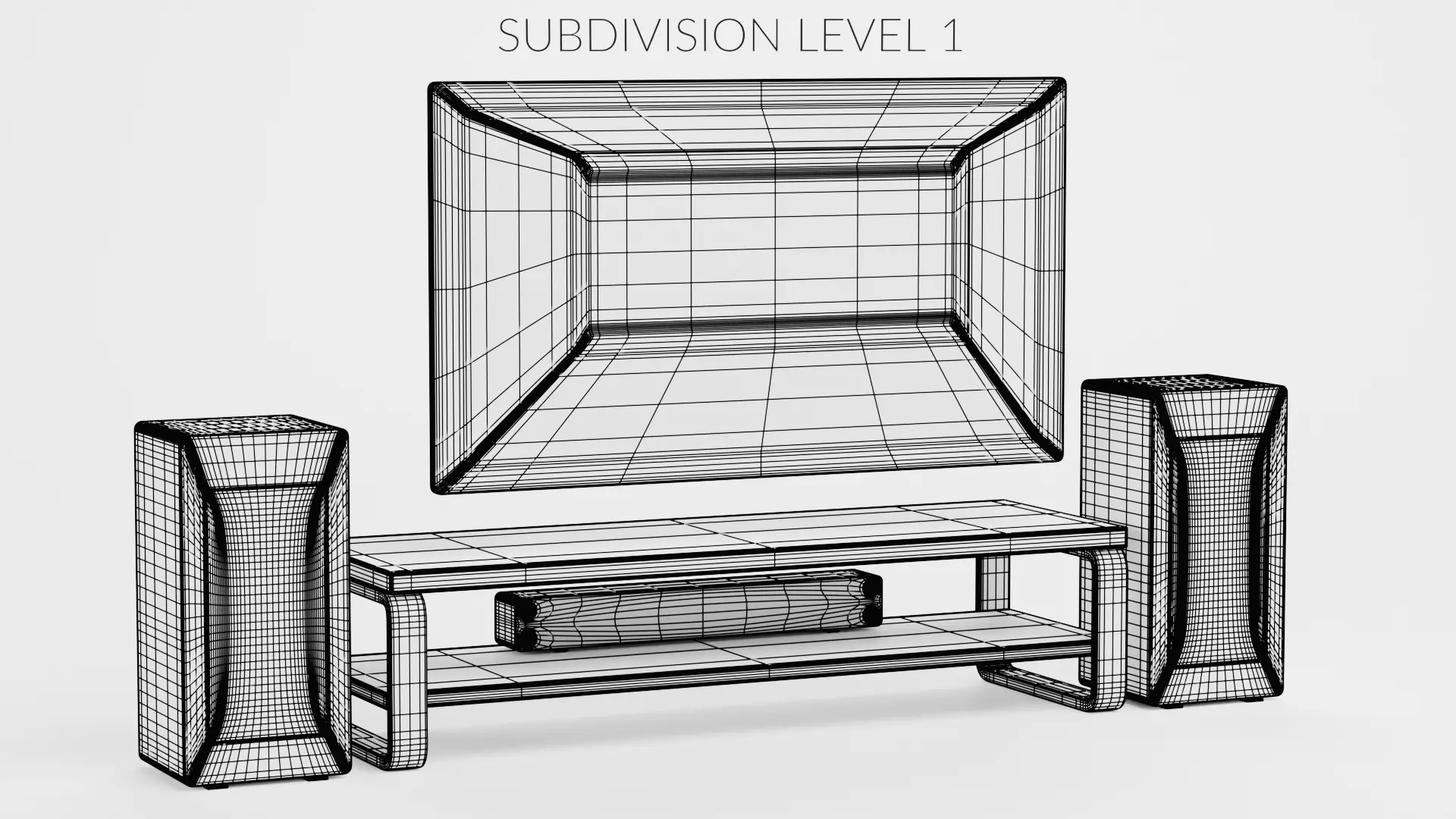 TV Unit with Flat Screen and Sound System V2 - Home Cinema Low-poly 3D model_10