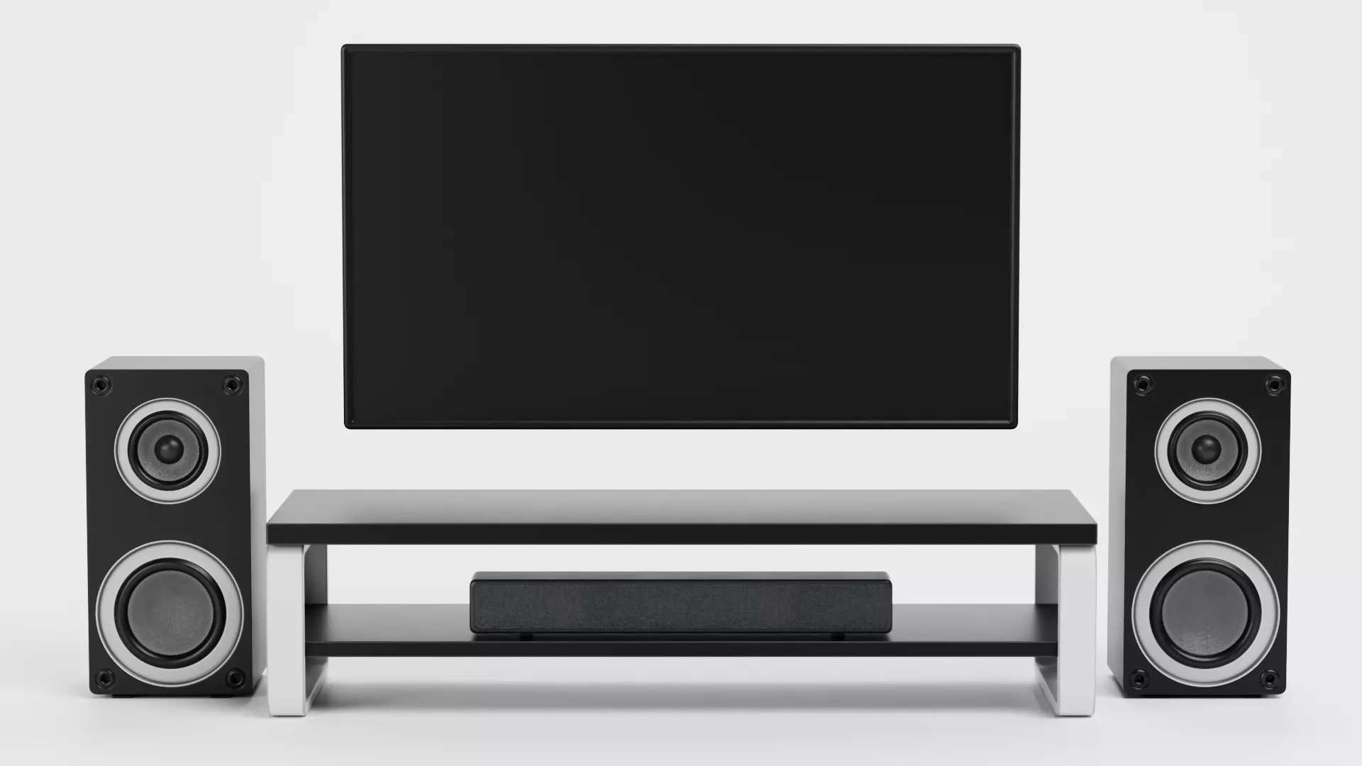 TV Unit with Flat Screen and Sound System V2 - Home Cinema Low-poly 3D model_0