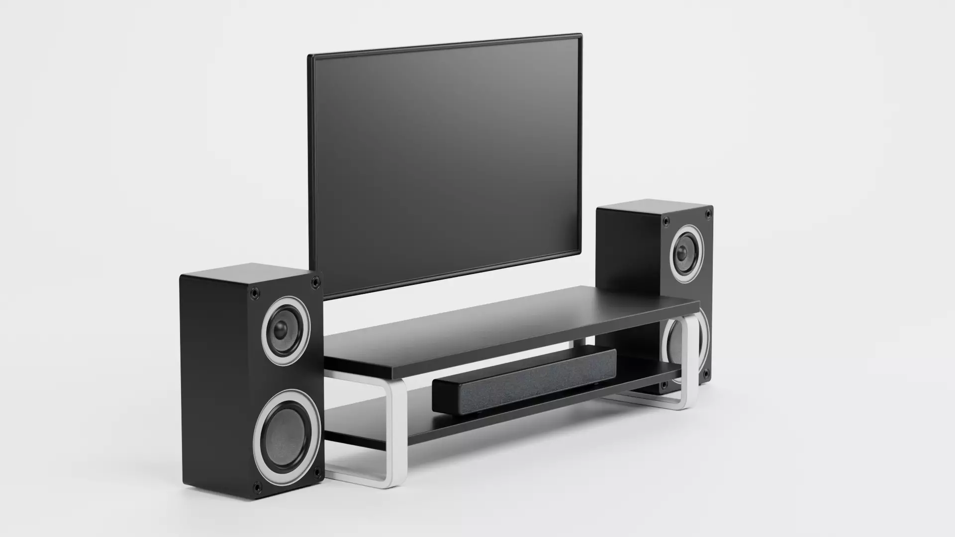 TV Unit with Flat Screen and Sound System V2 - Home Cinema Low-poly 3D model_3