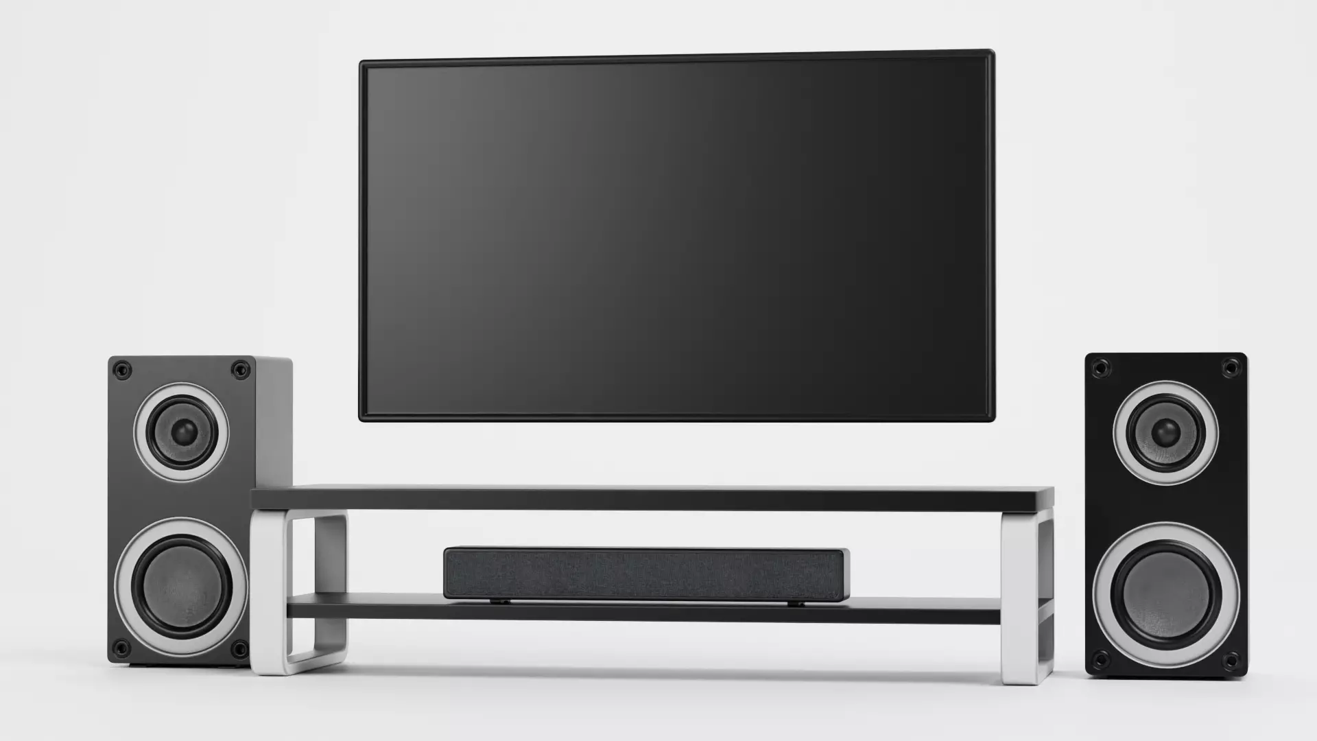 TV Unit with Flat Screen and Sound System V2 - Home Cinema Low-poly 3D model_1