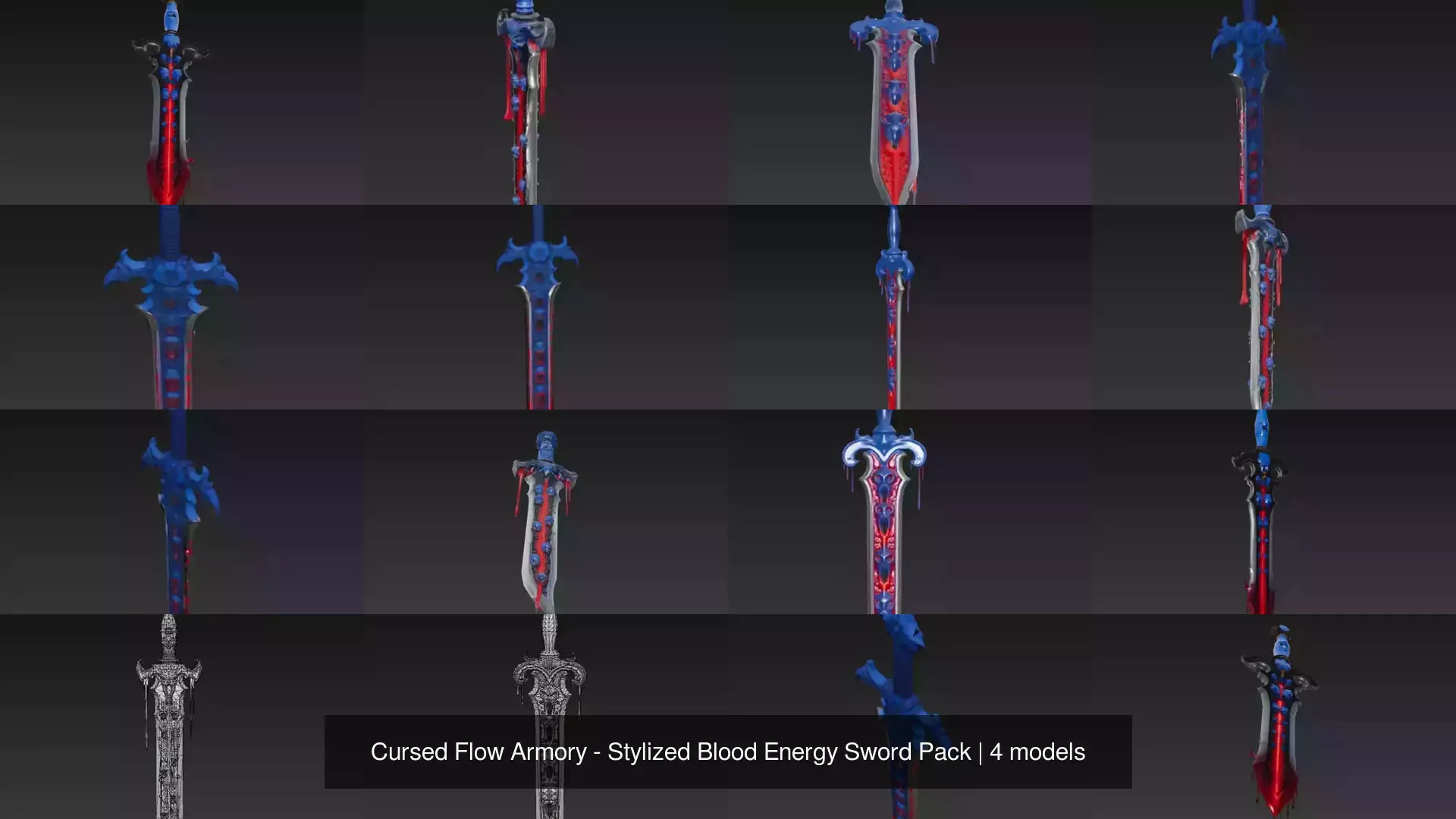 Cursed Flow Armory - Stylized Blood Energy Sword Pack 3D Model Collection_0