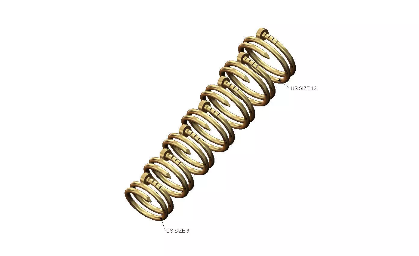 Double nail helix fashion brand ring US sizes 6to12 3D print model