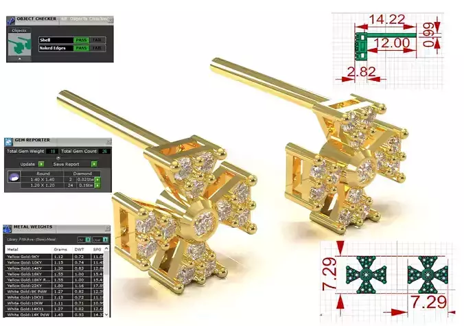 Quatrefoil Cross Stud STL 3DM Earrings model je0148