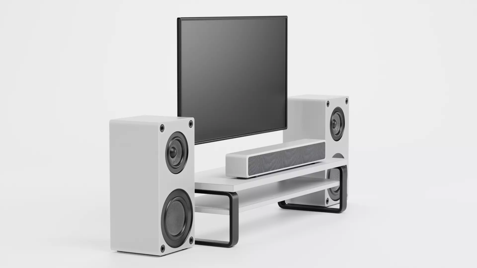 TV Unit with Flat Screen and Sound System V3 - Home Cinema Low-poly 3D model_3