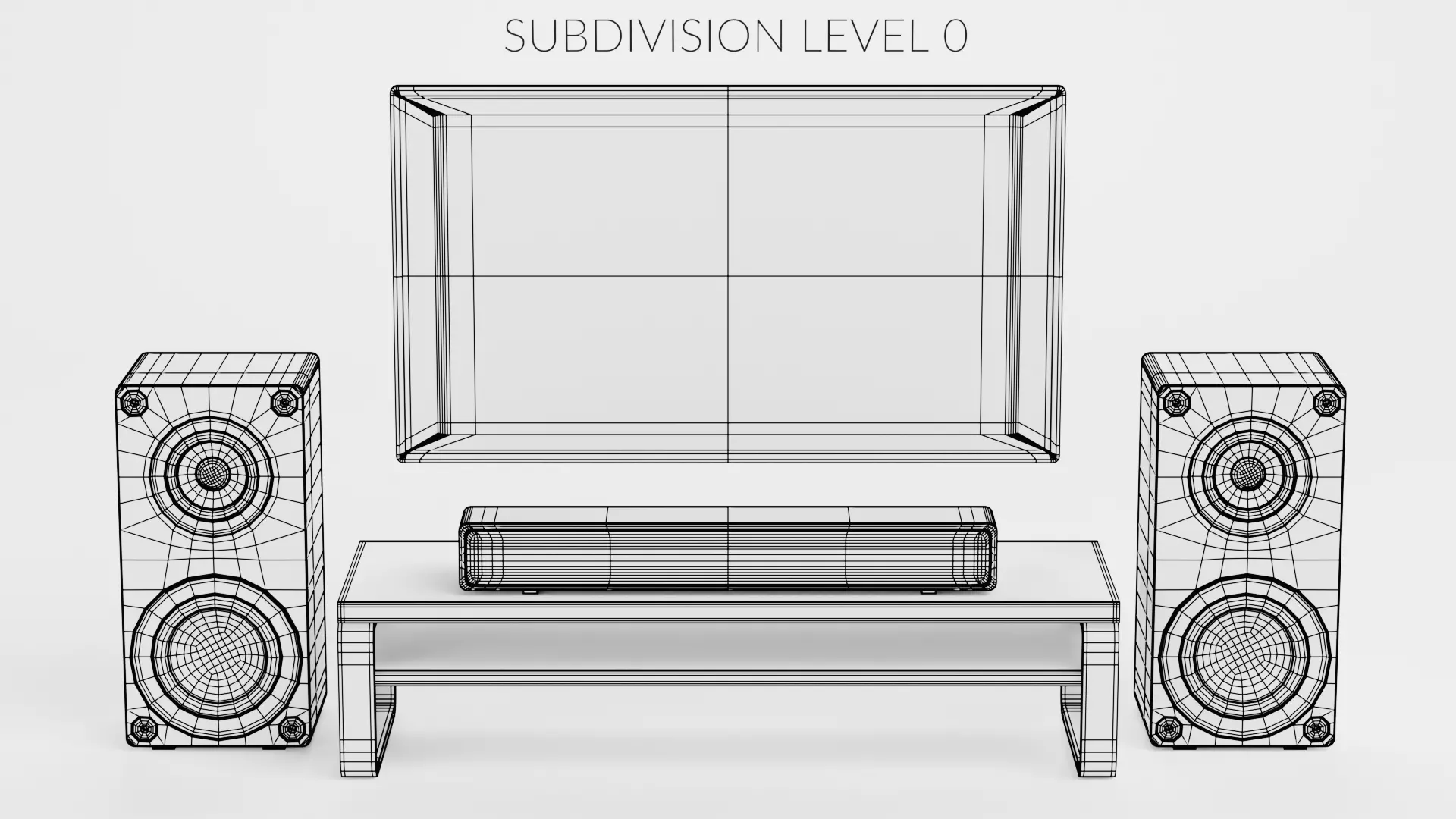 TV Unit with Flat Screen and Sound System V3 - Home Cinema Low-poly 3D model_7