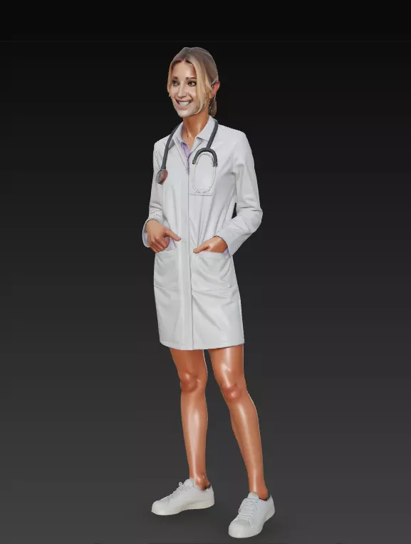 Female Doctor Model with Stethoscope Standing Pose 3D model_0