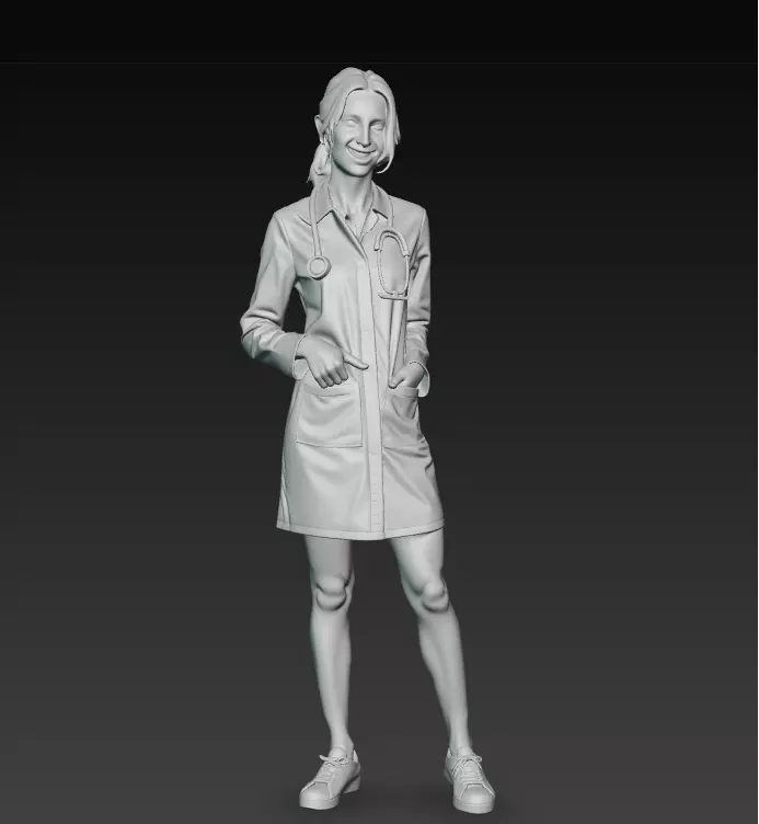 Female Doctor Model with Stethoscope Standing Pose 3D model_5
