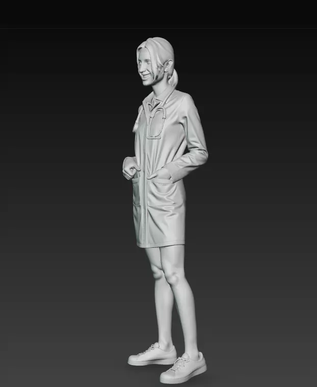Female Doctor Model with Stethoscope Standing Pose 3D model_6