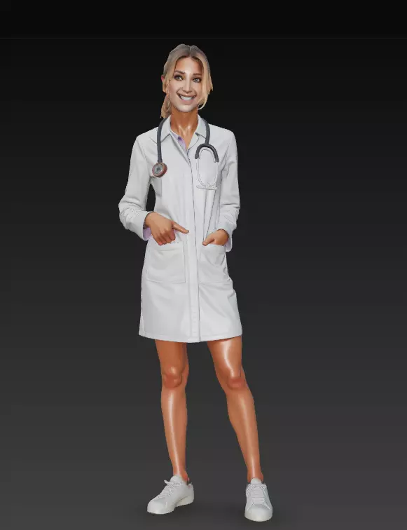 Female Doctor Model with Stethoscope Standing Pose 3D model_1
