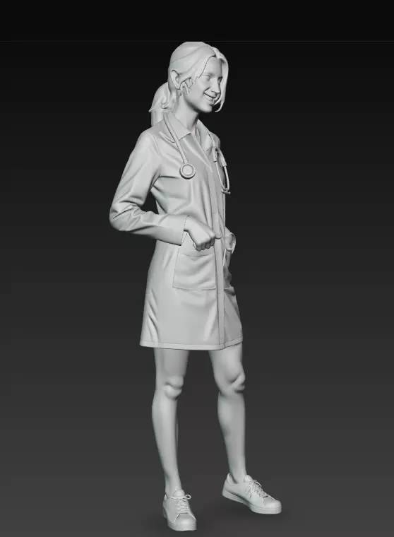 Female Doctor Model with Stethoscope Standing Pose 3D model_10