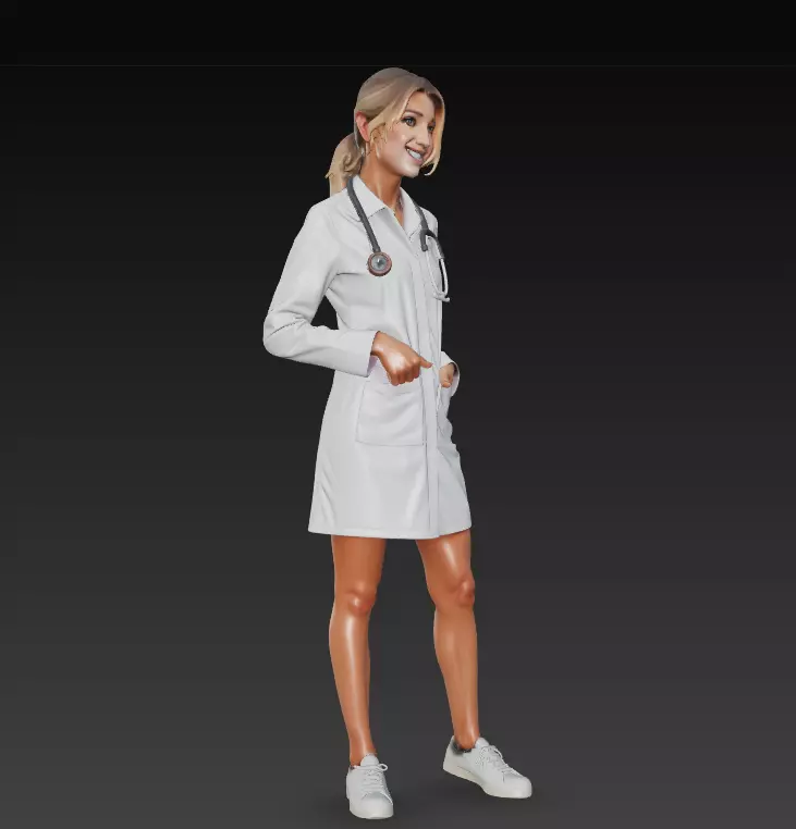 Female Doctor Model with Stethoscope Standing Pose 3D model_4