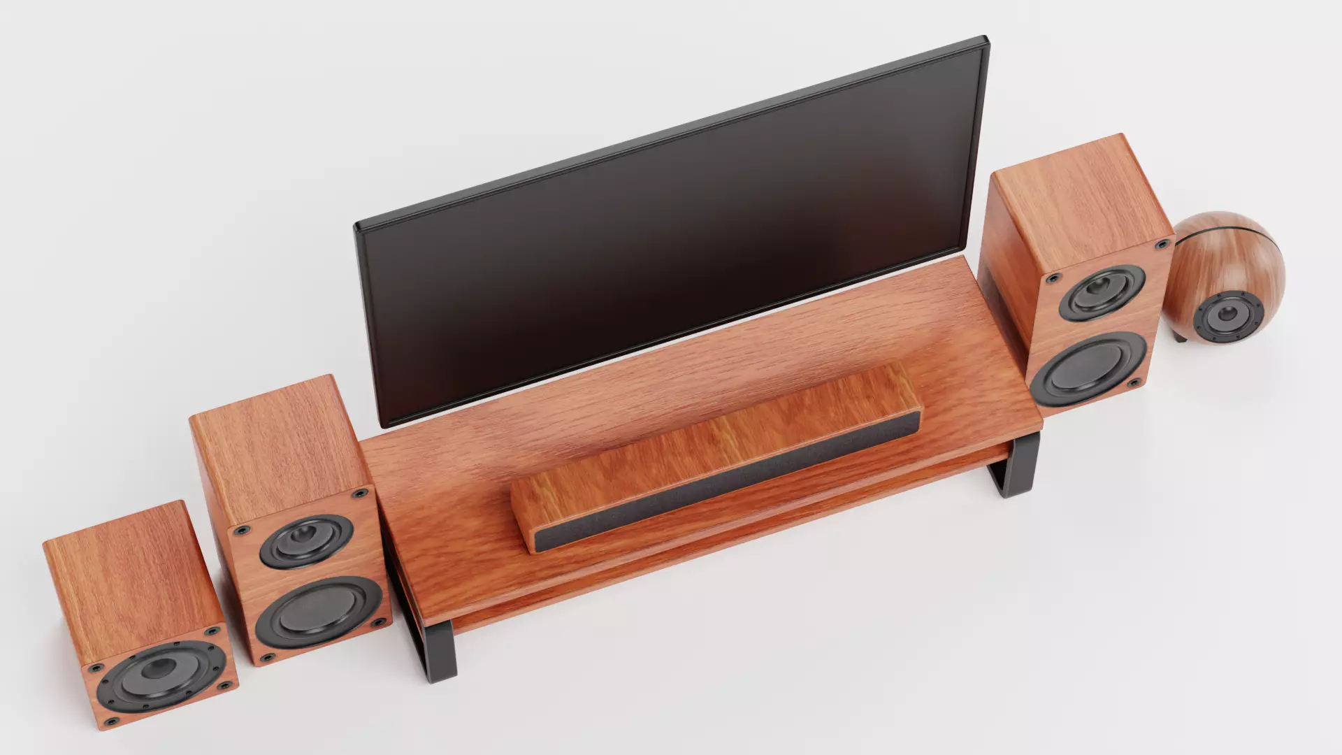 TV Unit with Flat Screen and Sound System V4 - Home Cinema Low-poly 3D model_5