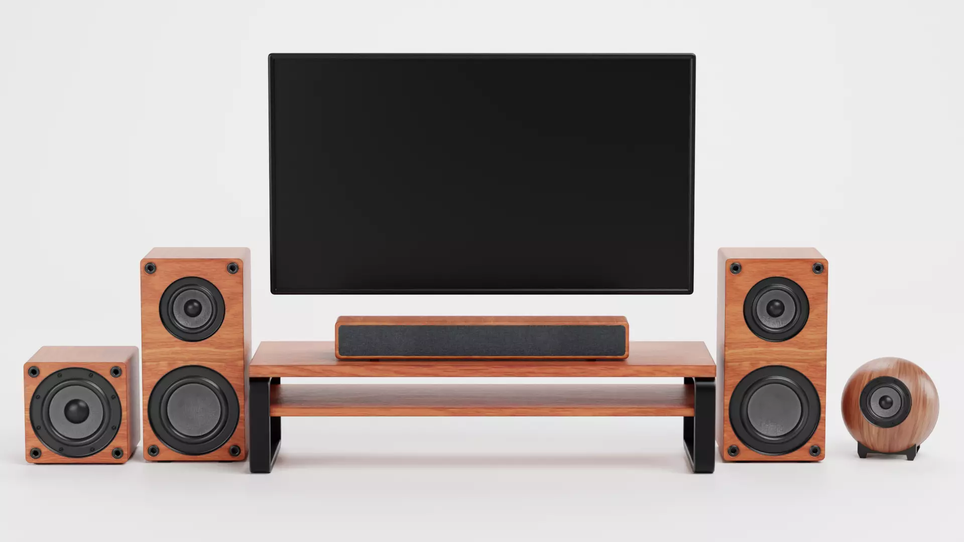TV Unit with Flat Screen and Sound System V4 - Home Cinema Low-poly 3D model_0