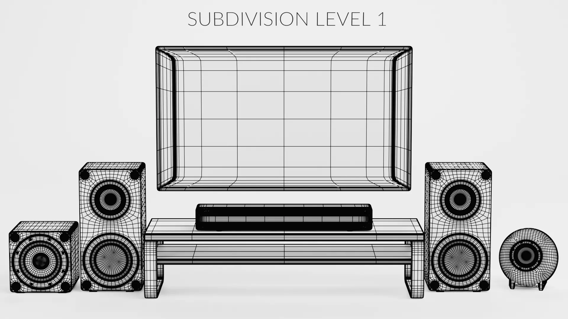 TV Unit with Flat Screen and Sound System V4 - Home Cinema Low-poly 3D model_8