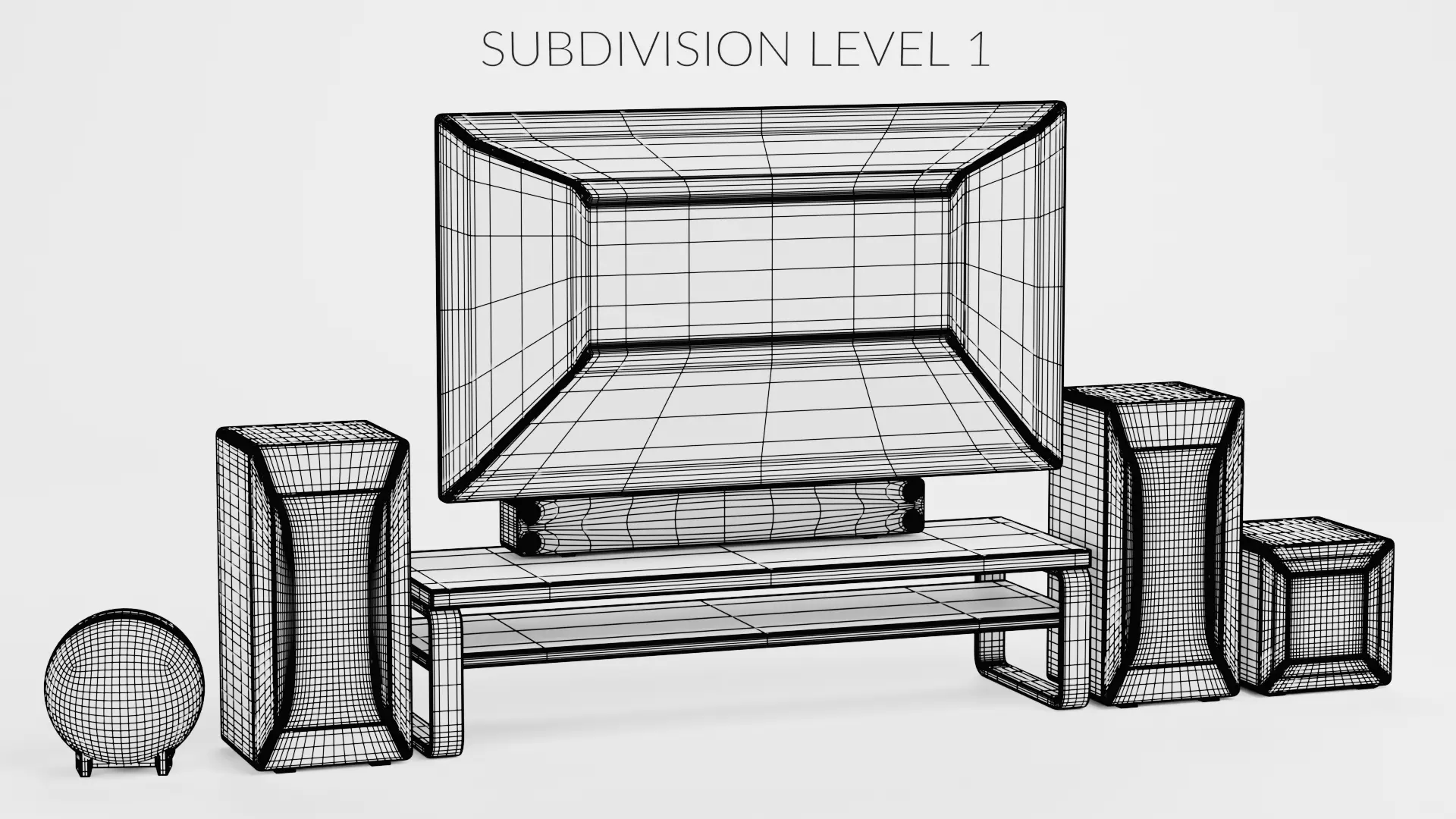 TV Unit with Flat Screen and Sound System V4 - Home Cinema Low-poly 3D model_10