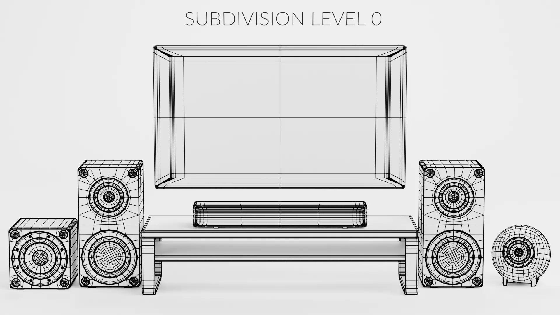 TV Unit with Flat Screen and Sound System V4 - Home Cinema Low-poly 3D model_7