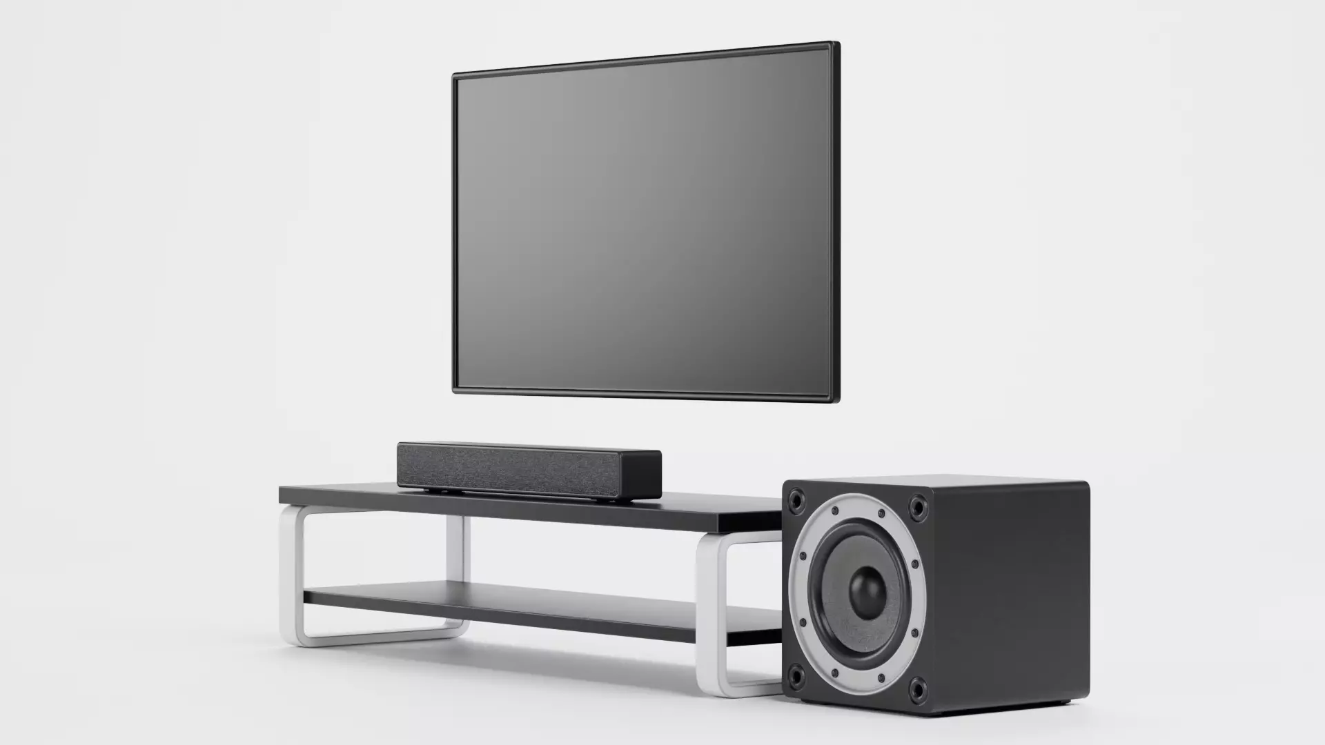 TV Unit with Flat Screen and Sound System V5 - Home Cinema Low-poly 3D model_4