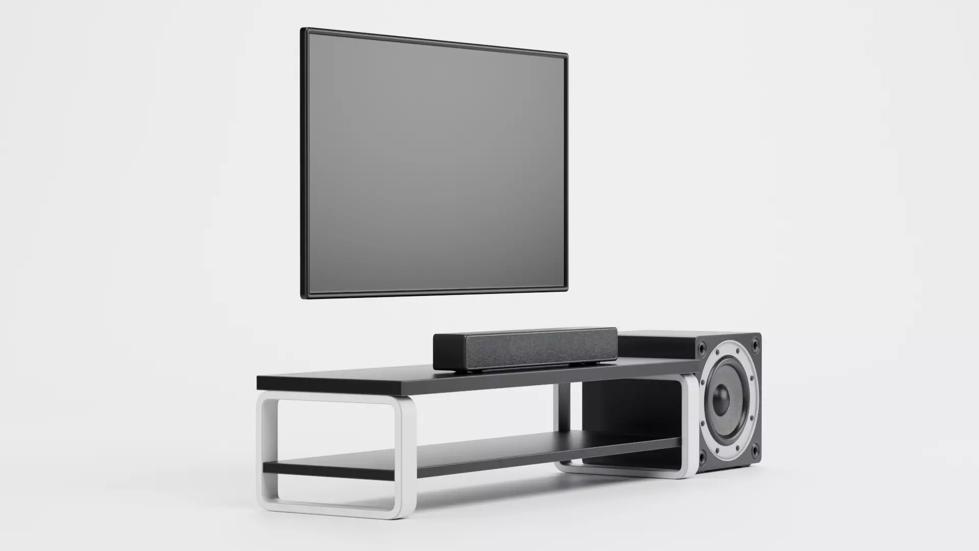 TV Unit with Flat Screen and Sound System V5 - Home Cinema Low-poly 3D model_2
