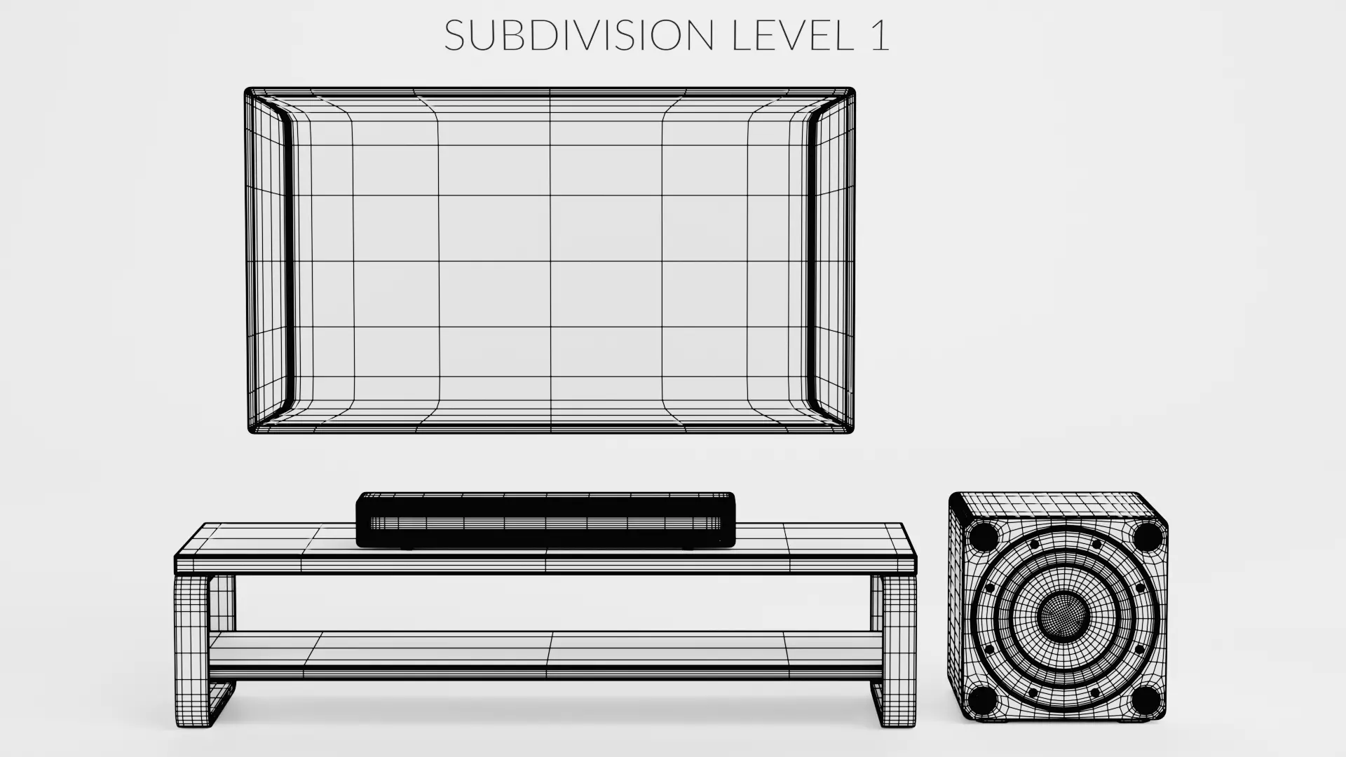 TV Unit with Flat Screen and Sound System V5 - Home Cinema Low-poly 3D model_8